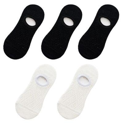 5 pairs silicone non-slip no-show socks for women, black and white mesh ankle boat footies on Tampa Home & Garden Store