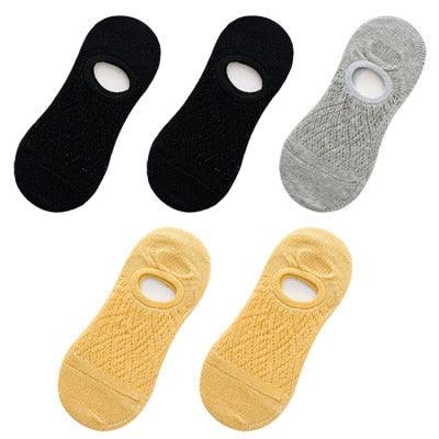 Stevvex 5-pair silicone non-slip invisible footie socks in black gray yellow no-show on Tampa Home & Garden Store