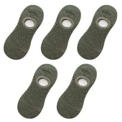 Stevvex footie socks 5 pairs silicone non-slip no-show ankle socks olive green mesh on Tampa Home & Garden Store
