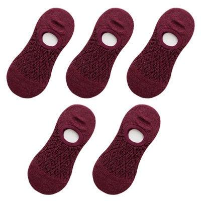 Stevvex five-pair burgundy silicone non-slip invisible no-show footie socks for women on Tampa Home & Garden Store