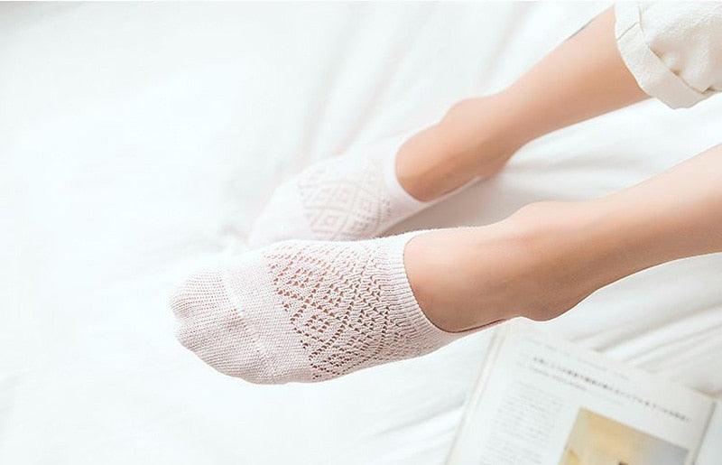 Stevvex white mesh no-show ankle socks with silicone non-slip grip 5-pair pack on Tampa Home & Garden Store