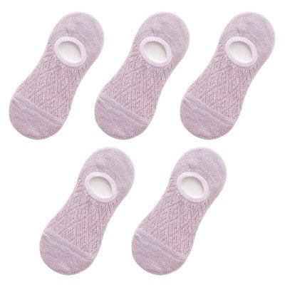Stevvex women's silicone non-slip invisible footie socks, lilac mesh ankle, 5 pairs no-show design on Tampa Home & Garden Store