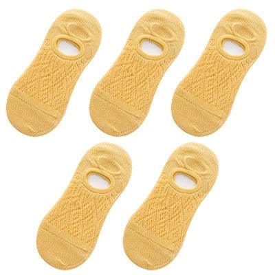 Stevvex five yellow mesh ankle boat socks with silicone non-slip grip no-show for women on Tampa Home & Garden Store