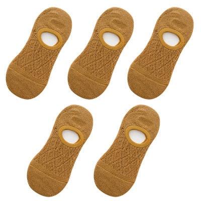 Stevvex 5-pk tan silicone non-slip invisible ankle boat footie socks with mesh for women on Tampa Home & Garden Store