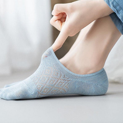 Stevvex light blue mesh ankle sock with silicone non-slip grip, no-show footie style for women on Tampa Home & Garden Store