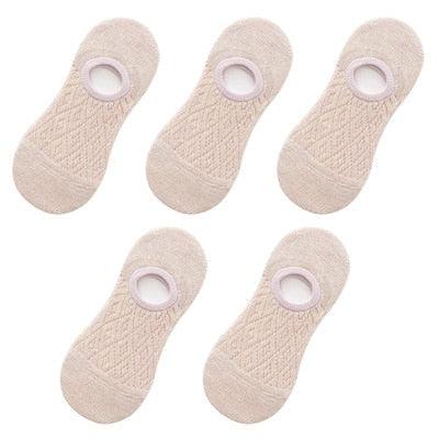 Stevvex 5-pairs beige silicone non-slip invisible no-show ankle socks with mesh knit on Tampa Home & Garden Store