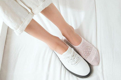 Stevvex footie socks silicone non-slip mesh ankle no-show pink sock beside white sneaker 2 items on Tampa Home & Garden Store