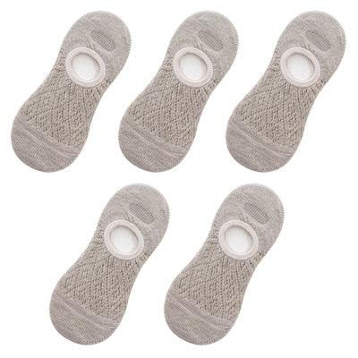 No-show mesh ankle socks for women by Stevvex, grey silicone non-slip, 5 pairs on Tampa Home & Garden Store