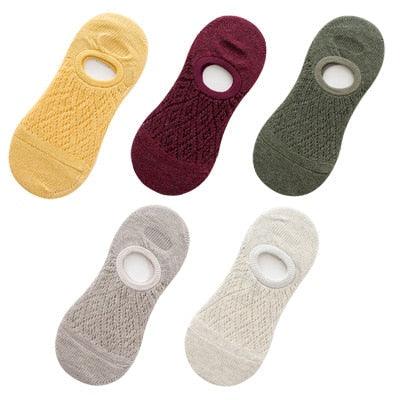 5 pairs women's silicone non-slip invisible socks with mesh ankle boat design in solid colors on Tampa Home & Garden Store
