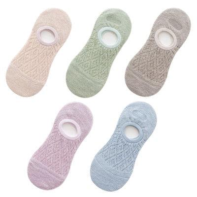 Stevvex 5-pair invisible silicone non-slip footie socks beige sage taupe lavender blue on Tampa Home & Garden Store
