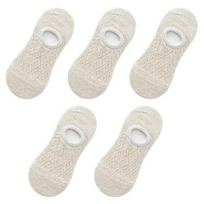 Footie no-show ankle socks beige silicone non-slip mesh knit, 5 pairs, Stevvex for women on Tampa Home & Garden Store