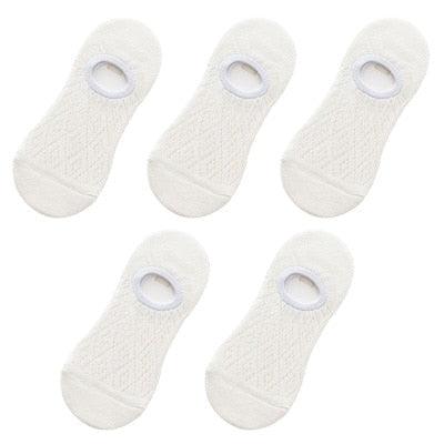 Silicone non-slip invisible socks, 5 pairs, white mesh knit ankle boat style on Tampa Home & Garden Store