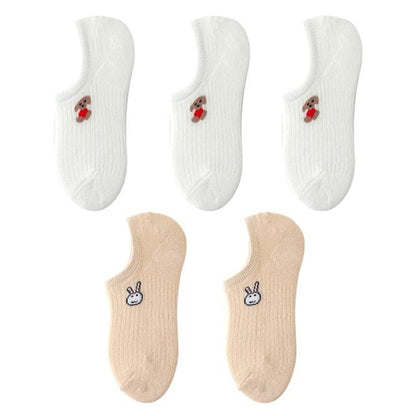 Stevvex 5-pair ankle socks set with white bear-embroidered socks and beige bunny socks on Tampa Home & Garden Store
