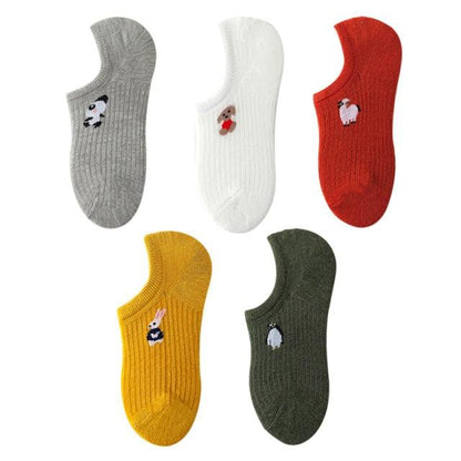 Stevvex 5-pair animal print ankle socks set in gray white red yellow olive on Tampa Home & Garden Store