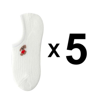 Stevvex white ankle socks with a small bear print, 5-pair set on Tampa Home & Garden Store