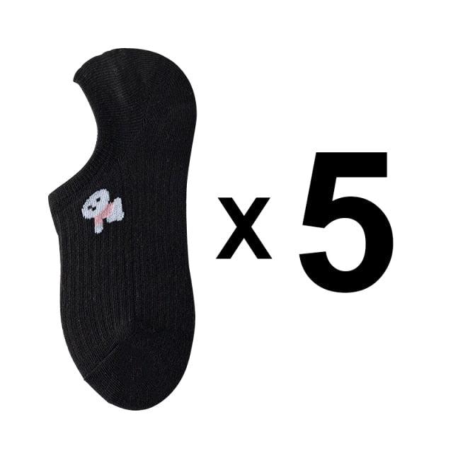 Stevvex black ankle socks 5-pair kawaii animal print set with small panda motif on Tampa Home & Garden Store