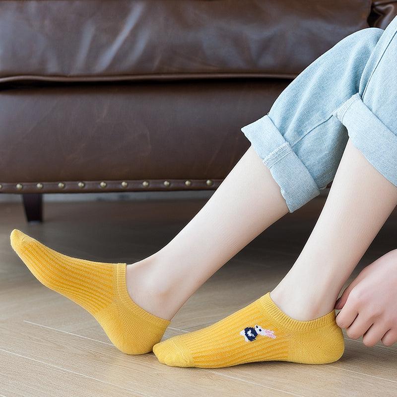 Ankle socks Stevvex yellow with cute animal print motif, cotton blend, non-slip knit on Tampa Home & Garden Store