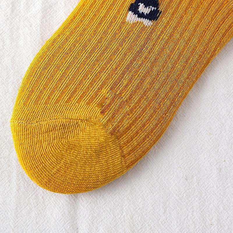 Stevvex yellow ribbed cotton ankle sock with small white navy animal print motif on Tampa Home & Garden Store