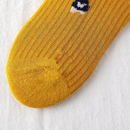 Stevvex yellow ribbed cotton ankle sock with small white navy animal print motif on Tampa Home & Garden Store