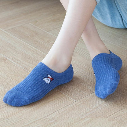 Stevvex blue cotton ankle socks with white kawaii animal embroidery on Tampa Home & Garden Store