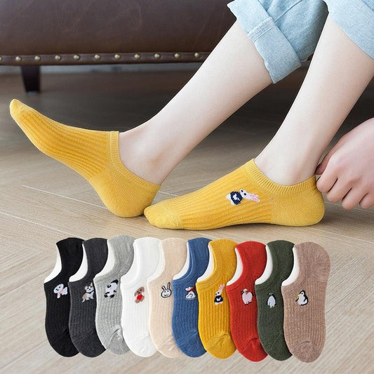 Stevvex 5-pair kawaii animal print ankle socks set, cotton, non-slip, assorted colors on Tampa Home & Garden Store