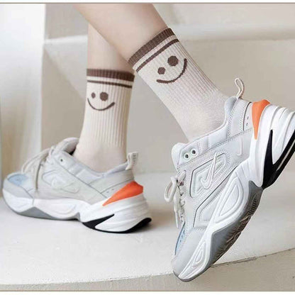Smiley Face Crew Socks by Shaketea, cotton socks with smileys, worn with white sneakers on Tampa Home & Garden Store