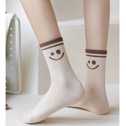 Smiley face crew socks white cotton with brown striped cuffs 1 pair on Tampa Home & Garden Store