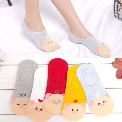 Stevvex ankle socks 5-pair assorted colors with cartoon animal faces cotton blend on Tampa Home & Garden Store