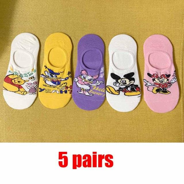 Stevvex 5-pack cotton ankle socks with cartoon animal prints white yellow purple pink on Tampa Home & Garden Store