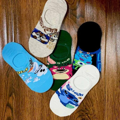 Stevvex 5-pair cartoon animal cotton ankle socks for women, colorful bear mouse monster prints on Tampa Home & Garden Store