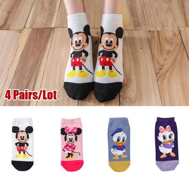 Stevvex 5-pair ankle socks with Mickey Mouse and friends in white pink blue purple cotton blend on Tampa Home & Garden Store