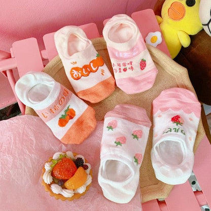 Stevvex 5-pair cotton ankle socks set with bear and mouse cartoons in pink, peach, white on Tampa Home & Garden Store