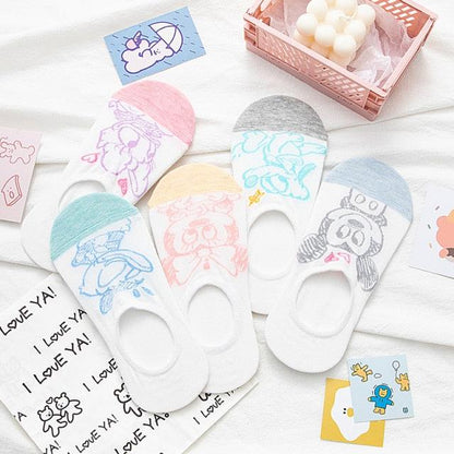 Stevvex 5-pair cotton ankle socks set with cartoon bear and mouse designs for women on Tampa Home & Garden Store