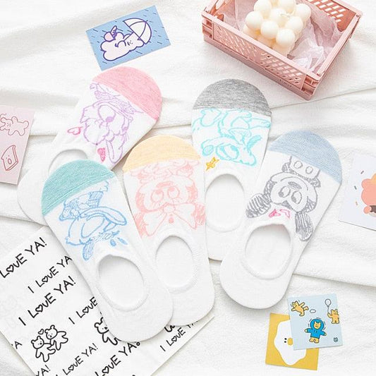 Stevvex 5-pair cotton ankle socks set with cartoon bear and mouse designs for women on Tampa Home & Garden Store