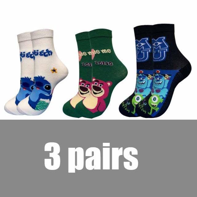 Stevvex cotton ankle socks 3 pairs with bear and mouse cartoon prints in white, green, navy on Tampa Home & Garden Store