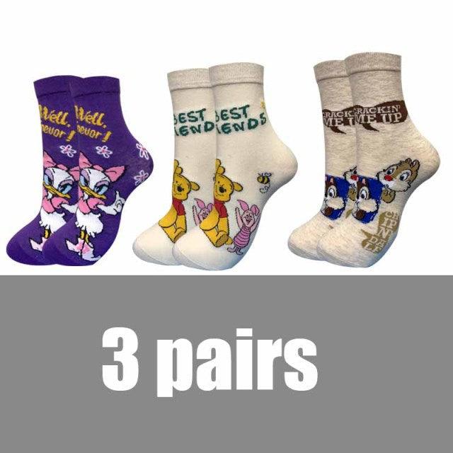 Women's ankle socks 3 pairs cotton cartoon animal designs bear and mouse purple beige Stevvex on Tampa Home & Garden Store