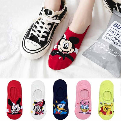 Stevvex 5-pair women's ankle socks Mickey Minnie Donald Daisy Pooh designs on Tampa Home & Garden Store