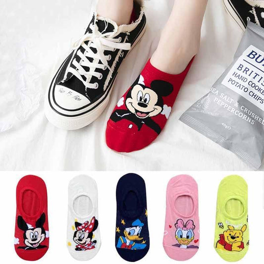 Stevvex 5-pair women's ankle socks Mickey Minnie Donald Daisy Pooh designs on Tampa Home & Garden Store