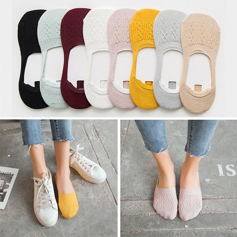 Stevvex 5 pairs women cotton low-cut ankle socks in colors with silicone non-slip grips on Tampa Home & Garden Store