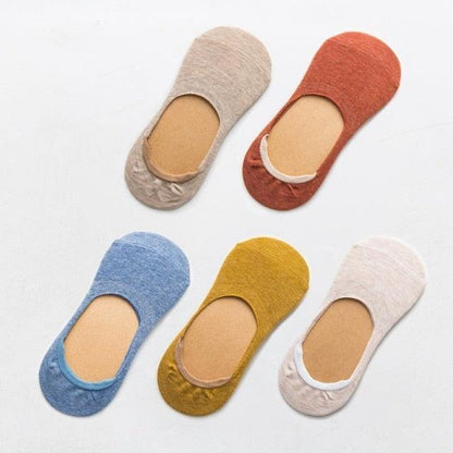 5 Pairs Women Cotton Low Cut Socks Stevvex, solid colors, non-slip silicone, slipper socks on Tampa Home & Garden Store
