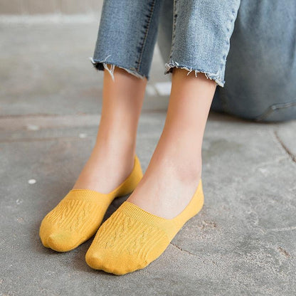 Stevvex women's cotton low-cut ankle socks mustard yellow with silicone non-slip grip 5pc set on Tampa Home & Garden Store