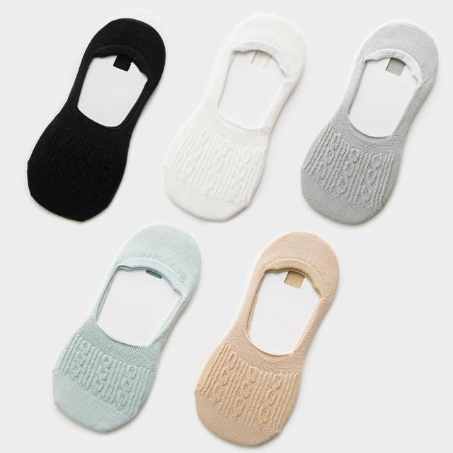 Stevvex 5-pair women's cotton low-cut slipper socks with silicone non-slip grip in colors on Tampa Home & Garden Store
