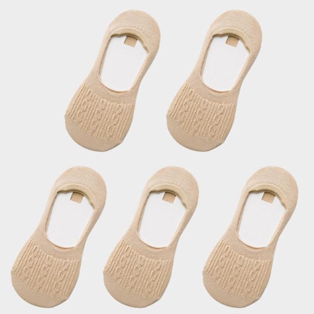 Stevvex women’s cotton low-cut ankle socks, 5-pair beige with non-slip silicone grips on soles on Tampa Home & Garden Store