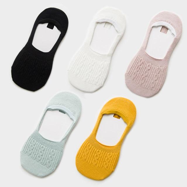 Stevvex cotton low-cut slipper socks 5-pair set with silicone non-slip grip in assorted colors on Tampa Home & Garden Store