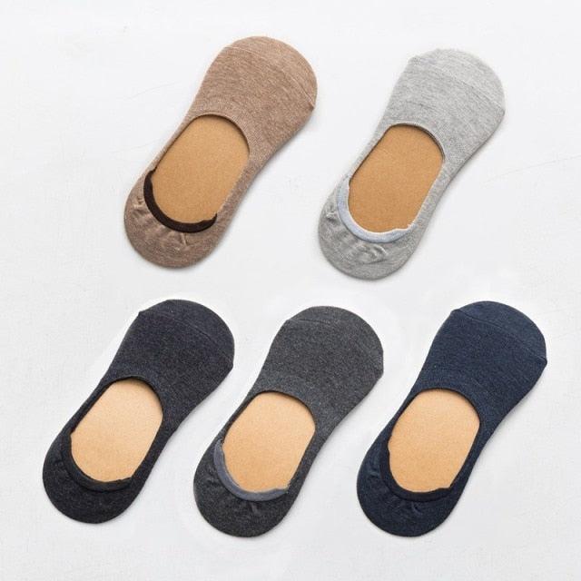 Stevvex cotton low-cut slipper socks set of 5 in beige gray navy with silicone grips on Tampa Home & Garden Store