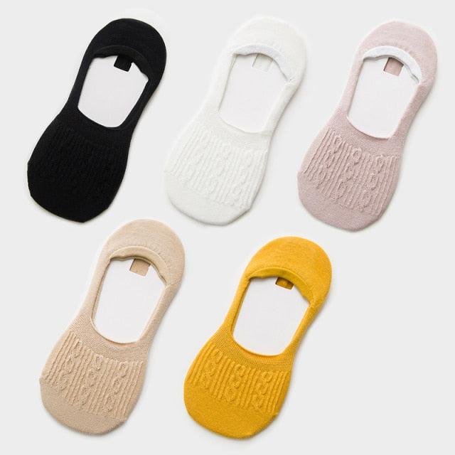 5-pair ankle socks Stevvex black white beige pink mustard with silicone non-slip grip on Tampa Home & Garden Store