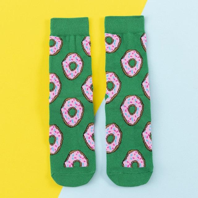 Stevvex women's cotton crew socks green with pink donut pattern and sprinkles pair on Tampa Home & Garden Store