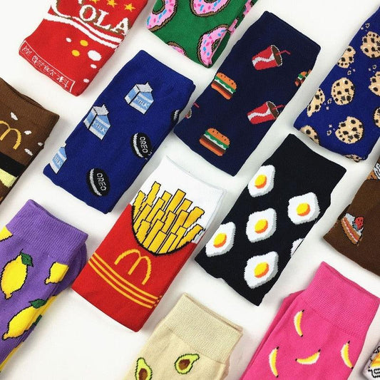 Women's Stevvex cotton crew socks with colorful fruit and food prints, assorted patterns on Tampa Home & Garden Store