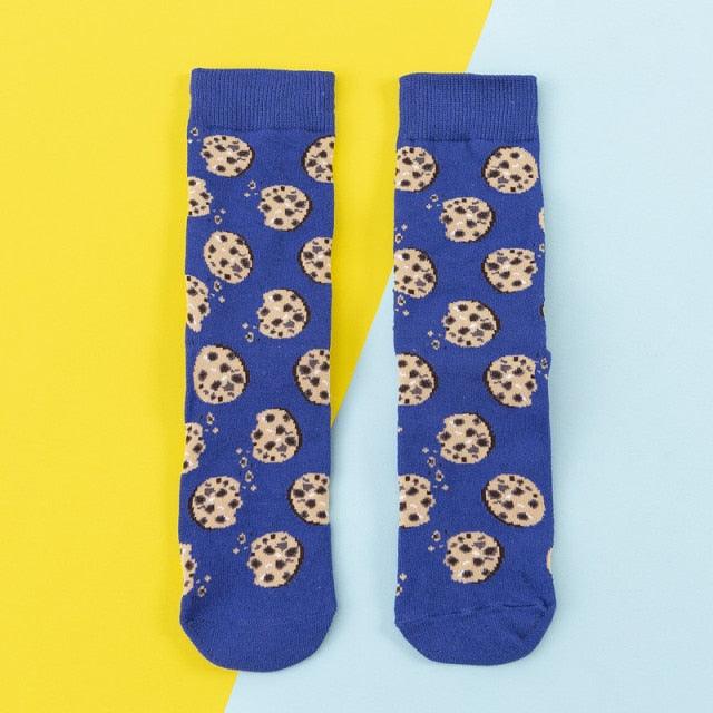 Women's crew socks Stevvex blue cotton with cookie donut print, pair on Tampa Home & Garden Store