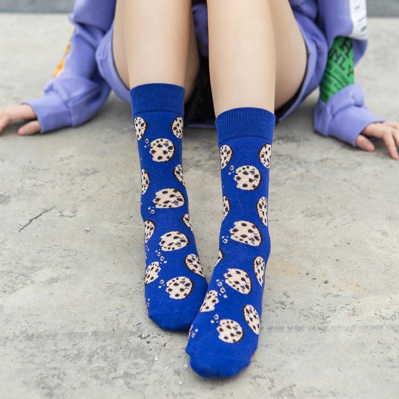 Stevvex women's blue cotton crew socks with cookie pattern on Tampa Home & Garden Store